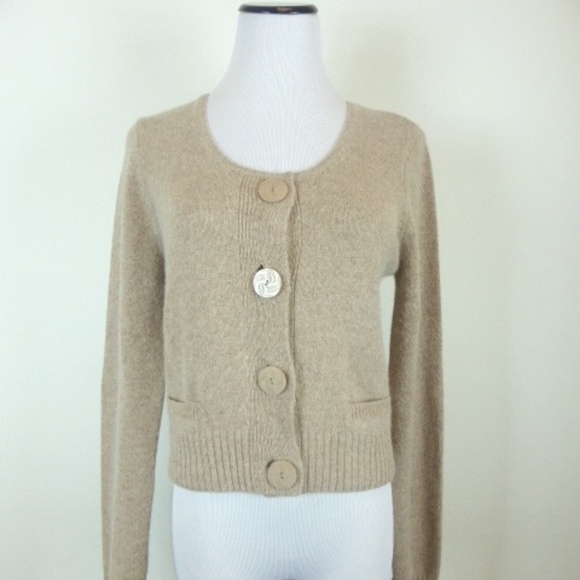 HWR ANTHROPOLOGIE Angora WOOL cropped tan cardigan sweater M - Picture 1 of 5